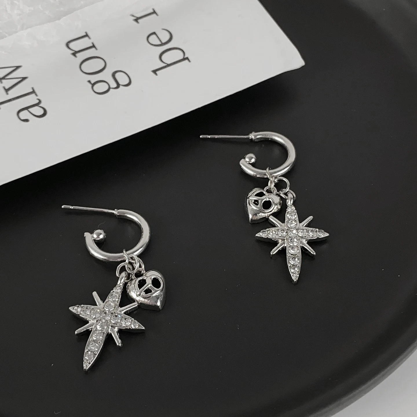 Light Luxury Inlaid Rhinestone Octagonal Star Heart Pendant Earrings Women Cool Fashion Jewelry y2k