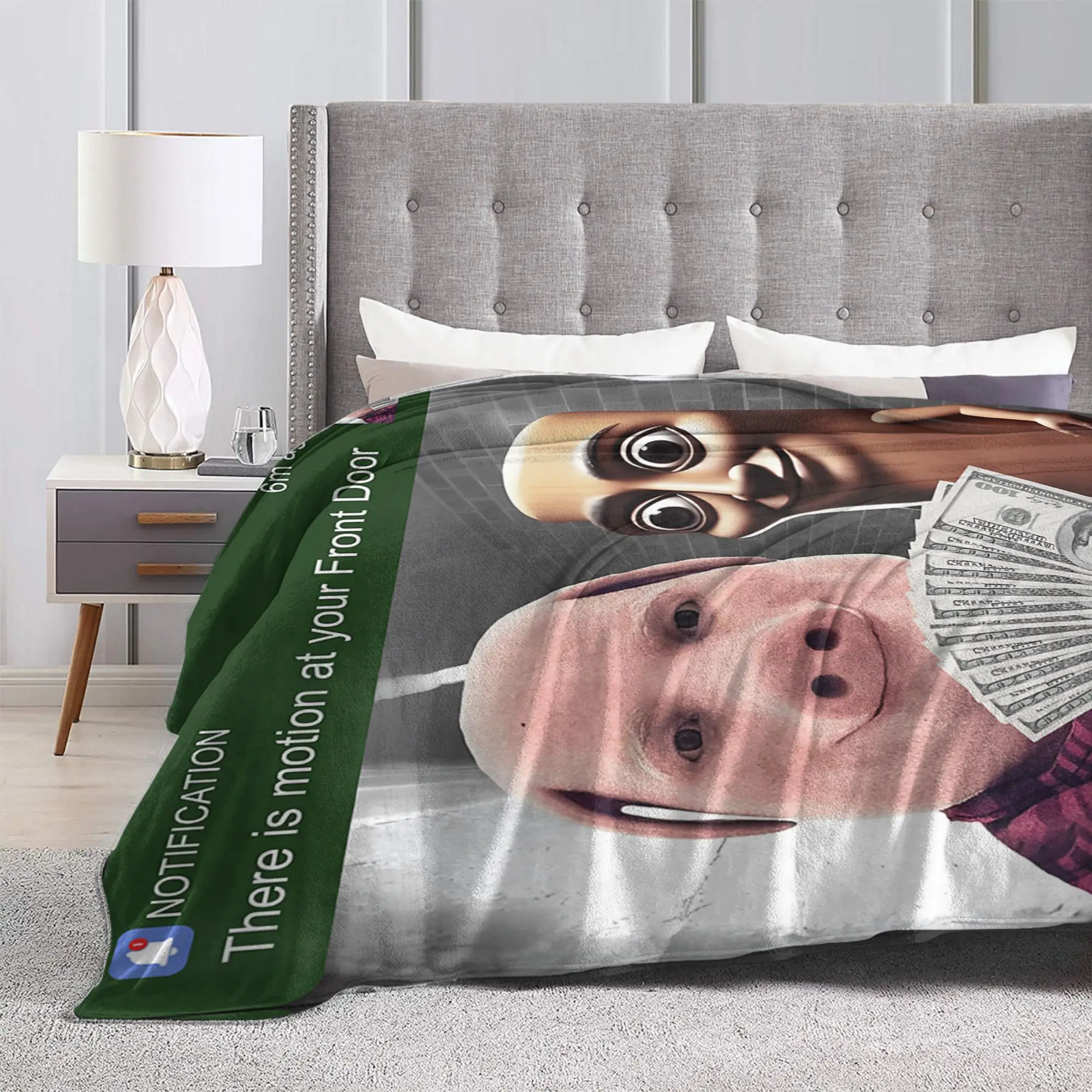 John Pork and Tung Tung Tung Sahur Front Door Motion Funny Fleece Throw Blanket  Blankets for Sofa Bedroom Warm Quilt