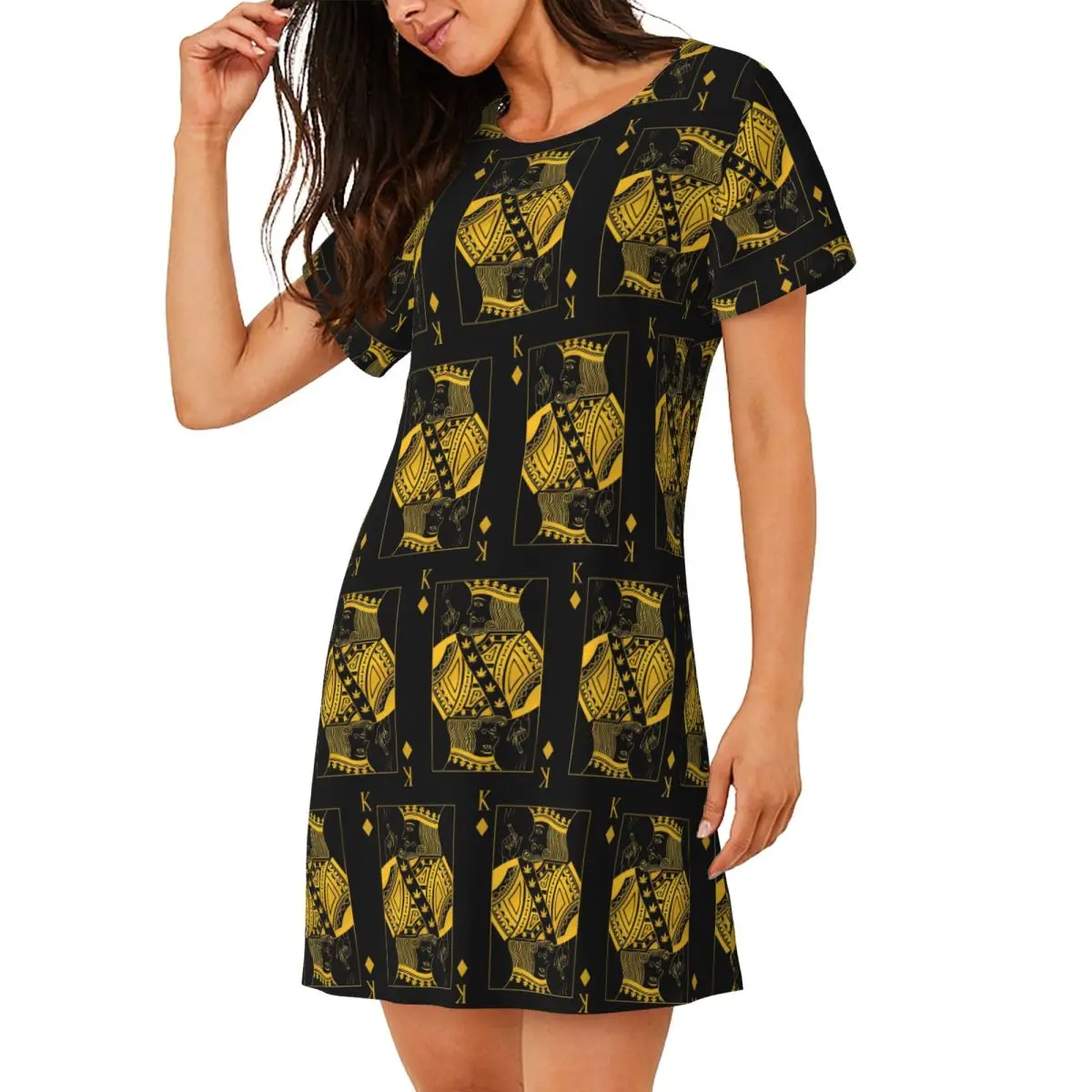 King Of Diamonds Black Poker Playing Card Short Sleeves Nightdress For Sleeping Sleepshirts Women Short Sleeve Nightgowns Soft