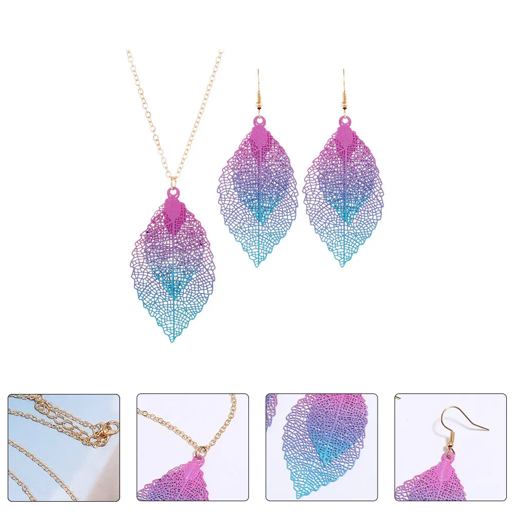 Colorful Leaf Jewelry Set for Women – Necklace & Earrings Combo, Hollow Design, Lightweight & Rust-Resistant