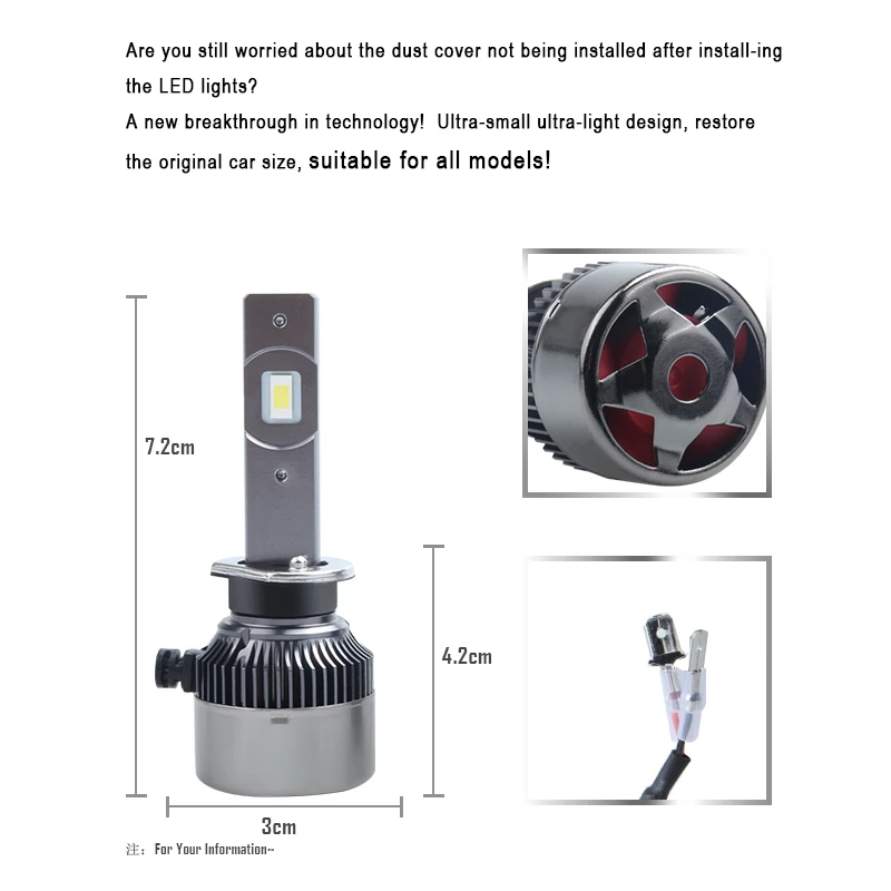 Effort&BJ R9 Car LED Headlight H1 H7 H4 H8 H9 H11 9005 9006  80W Car Styling 8000LM 6000K Auto Headlamp Bulb