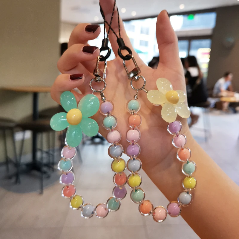 

Ремешок для мобильного телефона хрустального цвета, женский ручной ремешок с цепочкой, короткий чехол для мобильного телефона с защитой от потери, милый ремешок с подвеской для ключей