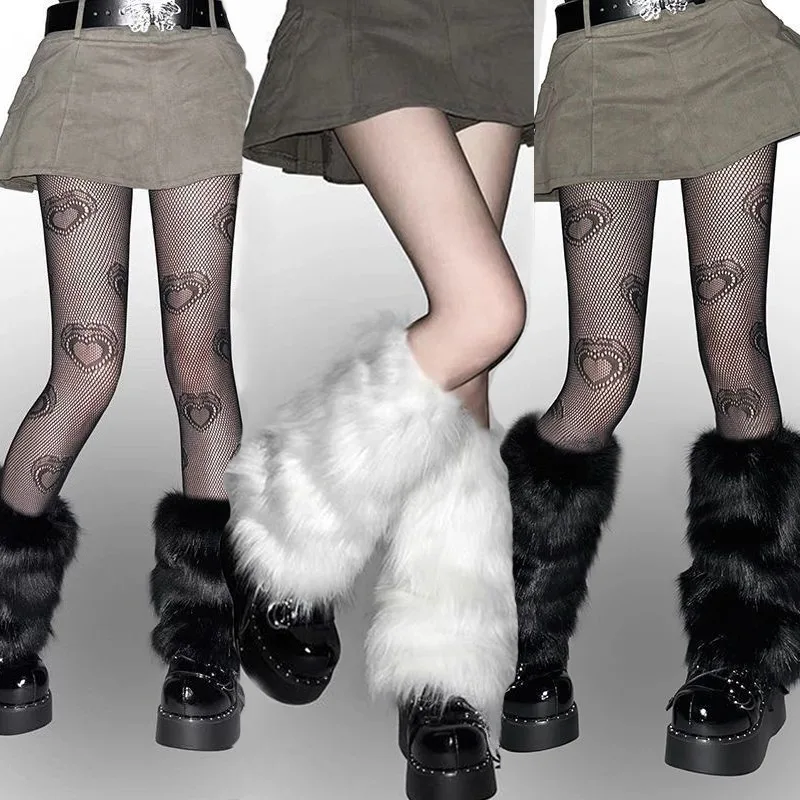 1/2Pairs Furry Leg Warmers Women Autumn Winter Artificial Fur Plush Long Sock Girls Fashion Japanese Lolita Knee-length Stocking