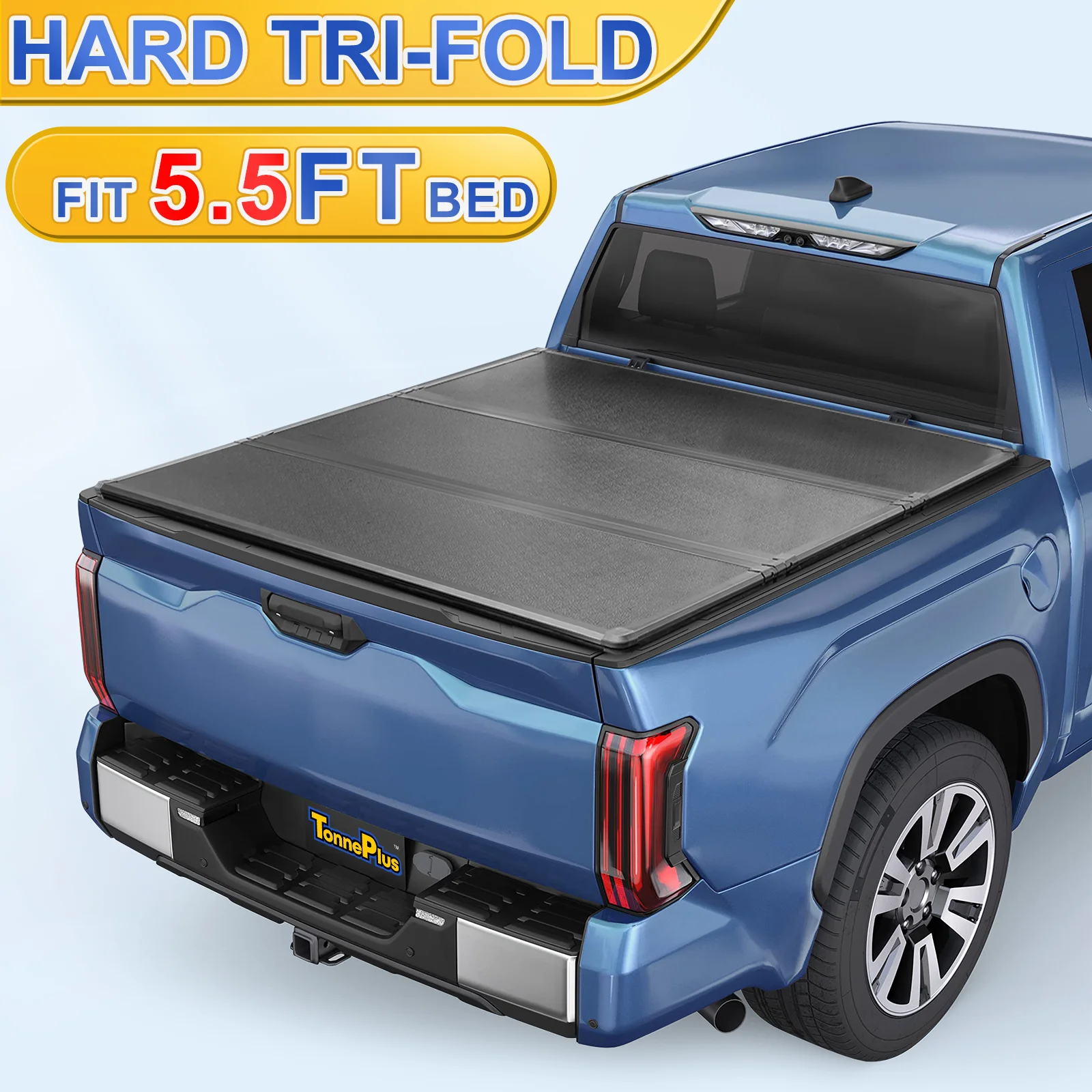 TonnePlus FRP Hard Tri-Fold Bed Tonneau Cover Truck Bed Covers for 2022-2024 Tundra (Excl. Trail Edition) 5.5FT Bed ; 66.7