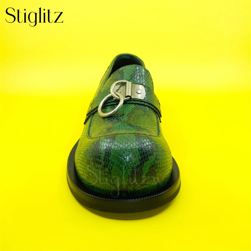 Mocasines con punta de bombilla y anillo metálico, zapatos de cuero sin cordones de estilo de diseñador para hombres, mocasines multicolores