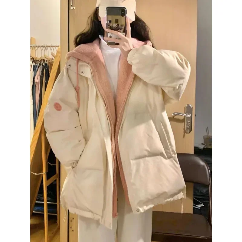 Zimowy płaszcz ocieplany, odzież wierzchnia, imitacja dwuczęściowego stroju, wytrzymała kamizelka bawełniana z efektem puchu, kurtka damska w stylu koreańskim, pogrubiona kurtka z futra jagnięcego, luźny krój.