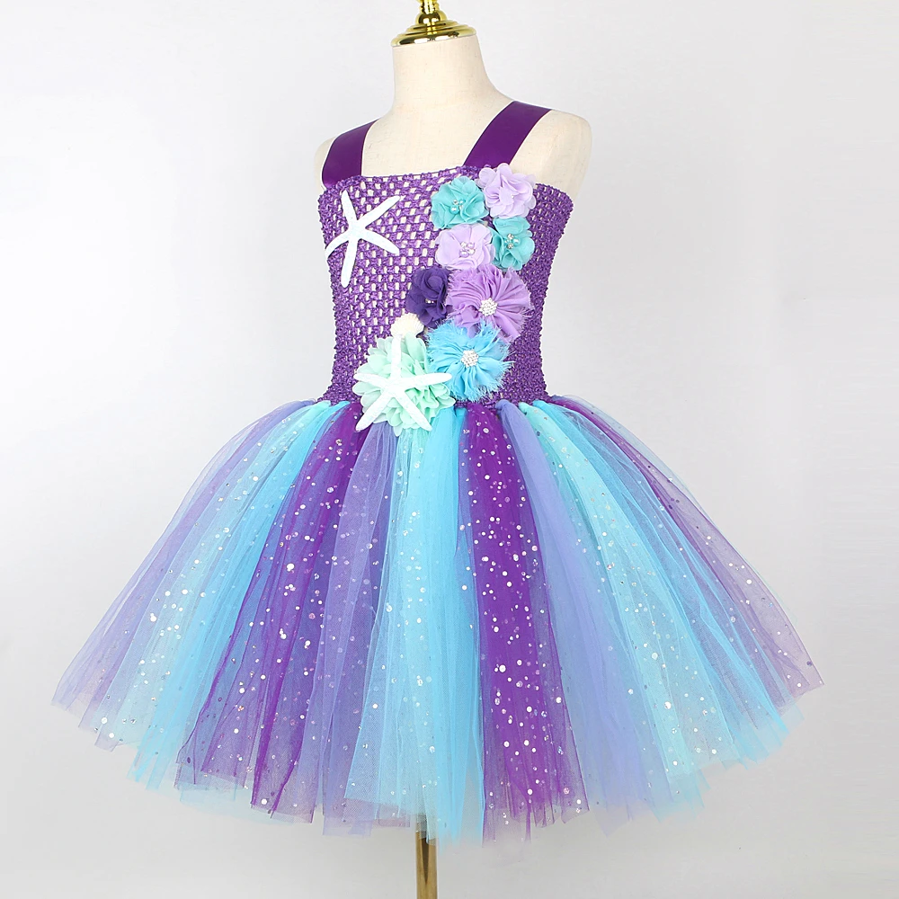 Sparkly Flowers Mermaid Dresses for Girls Birthday Party Costumes Kids Halloween Christmas Outfit Princess Seamaid Ballet Tutus