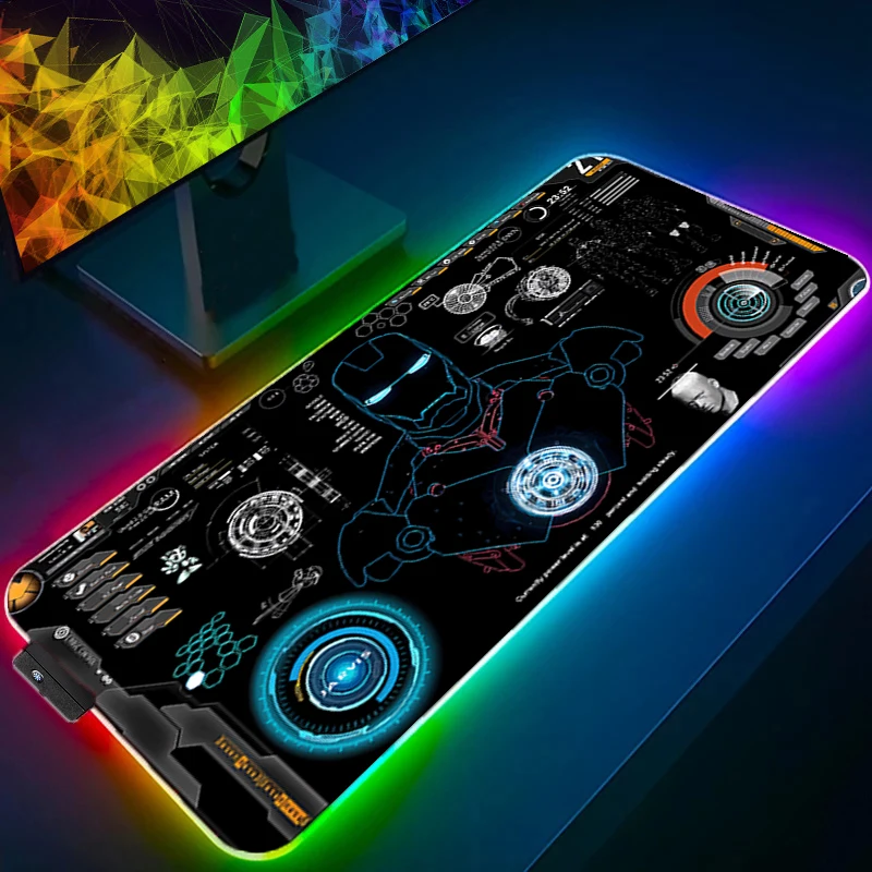 

Простой коврик для мыши RGB I-iron Man Anime Theme Luminous Mouse Pad Sprout Desktop Battle Game Водонепроницаемый и противоскользящий светодиодный коврик для мыши