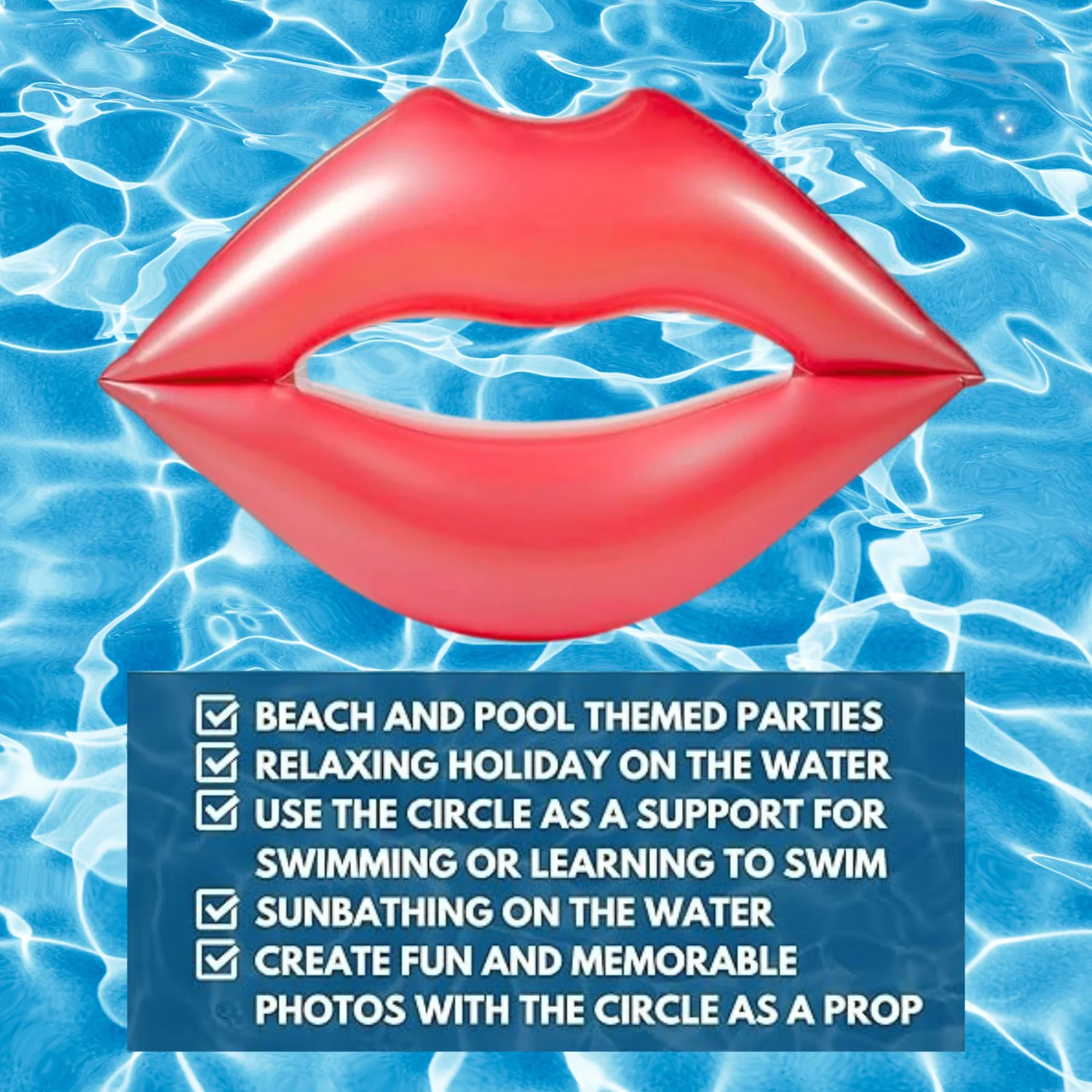 1pc Giant Red Lips Pool Float-Inflatable Water Toy , Valentine Swimming Lounger Ideal for Summer Beach,Pool Party & Water Sport