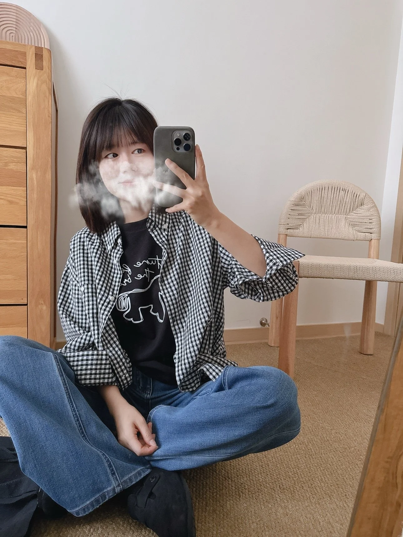 

Loose Women's Plaid irt Long Sve Comfortable Feeling Korean Sle Commute Sle Cotton 00% id Ice Cr Flower Design