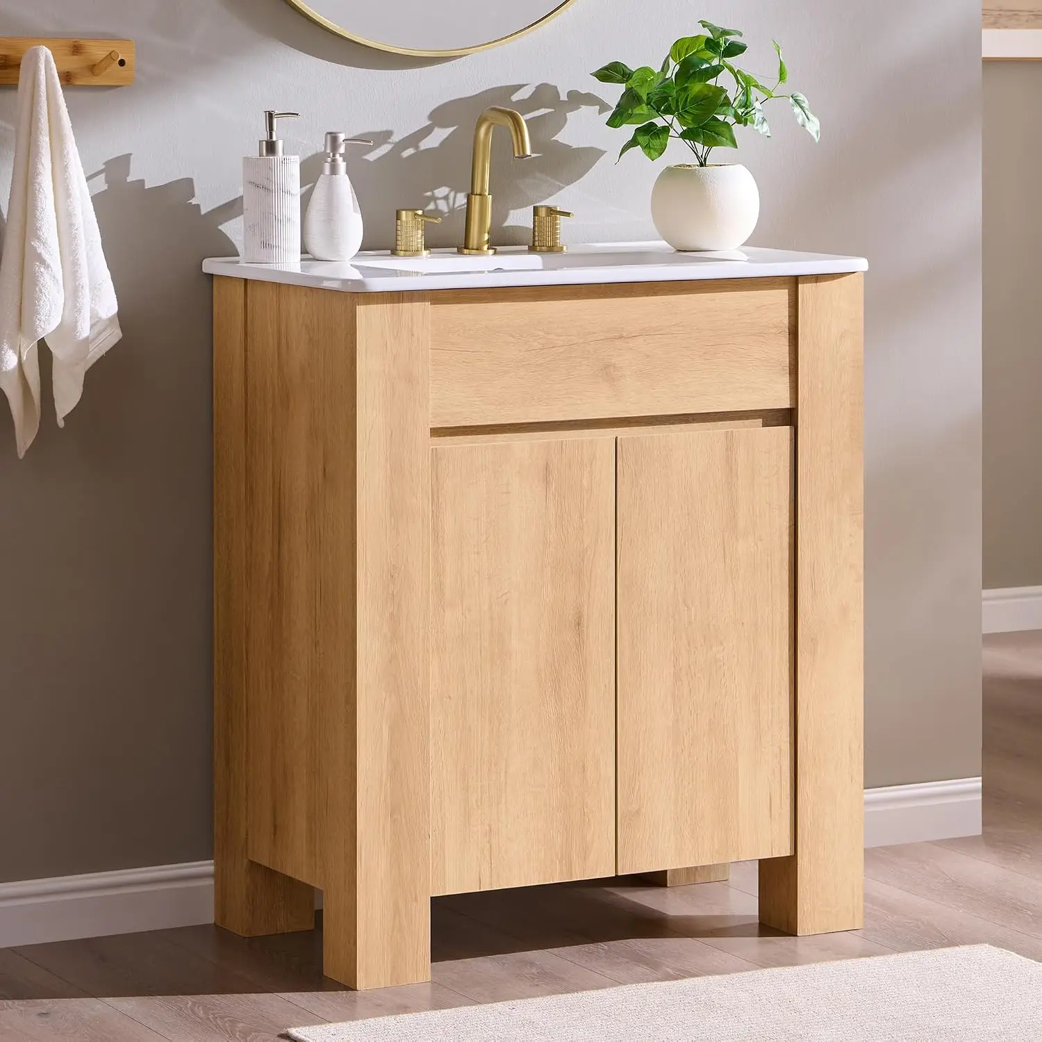 30 Inch Bathroom Vanity with Sink, Modern Single Sink Bathroom Vanity, Small Bathroom Cabinet with Handle-Free, Customized