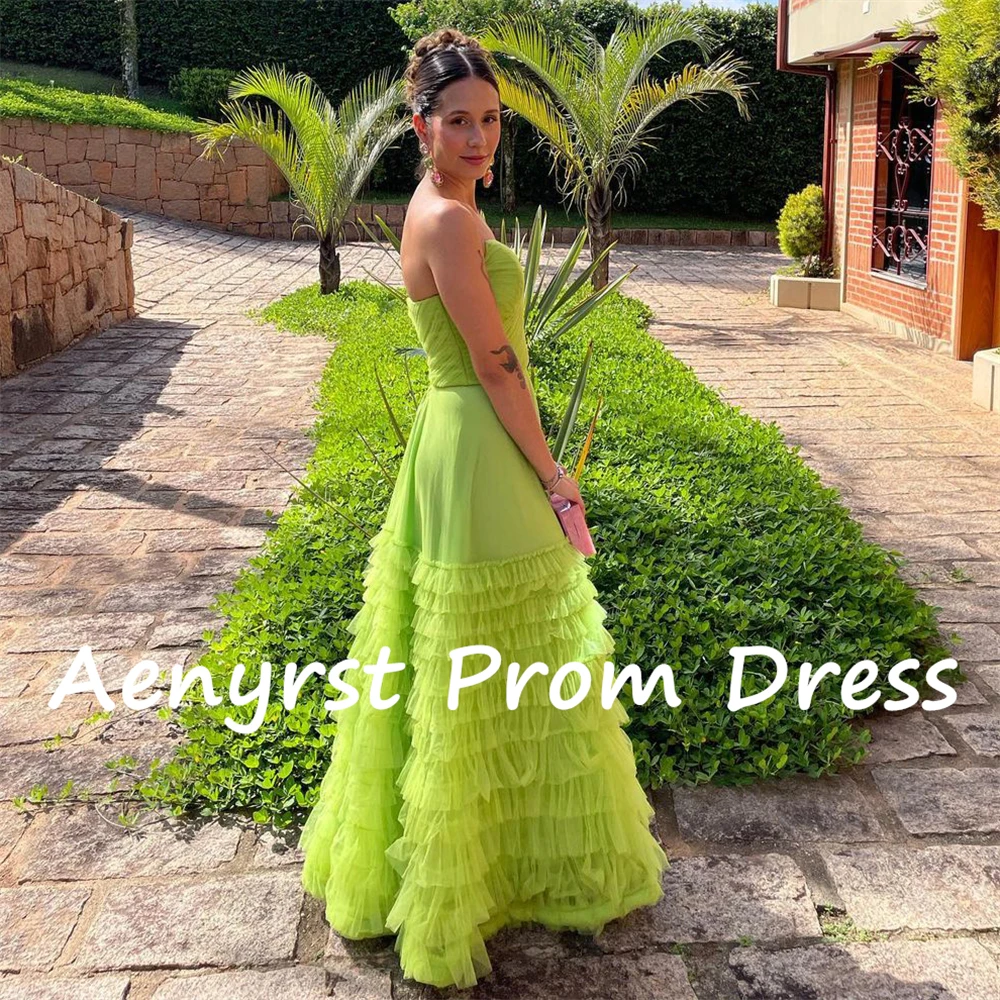 Aenyrst Arabia saudita verde Sweetheart A Line abiti da ballo Tulle pieghettato Ruffles abiti da sera lunghezza pavimento cena vestito da partito