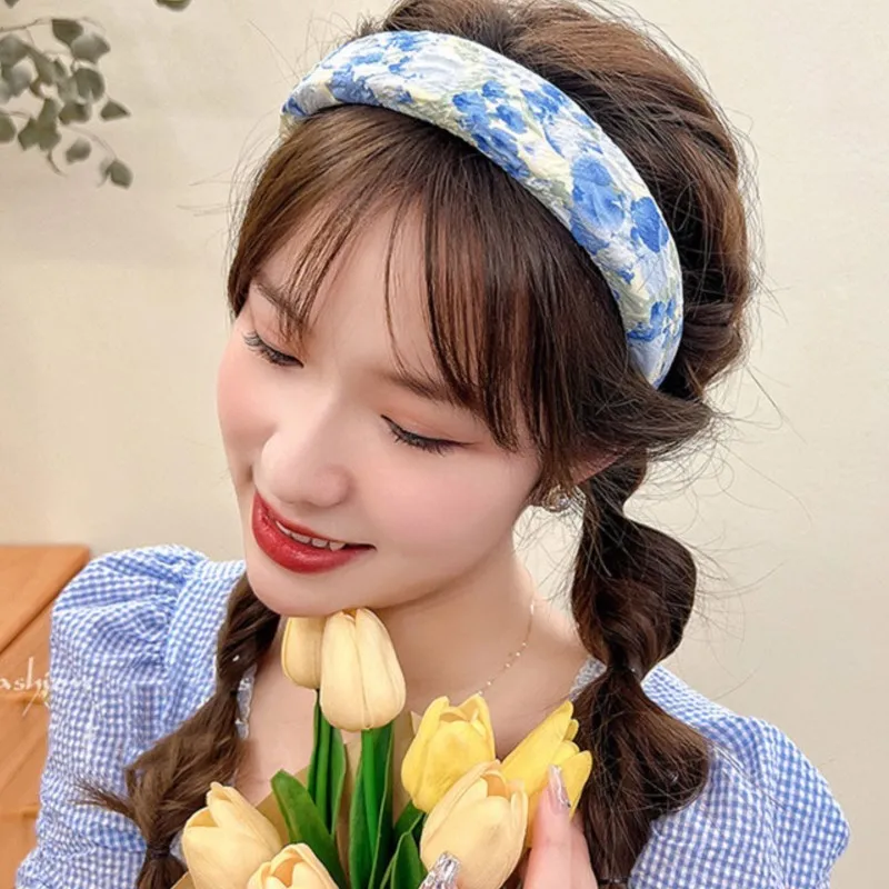 Light Blue Hairband French High Headtop Fresh Versatile Hair Clip Press Headband Wide Edge Sponge Hairband For Sweet Girls Gift