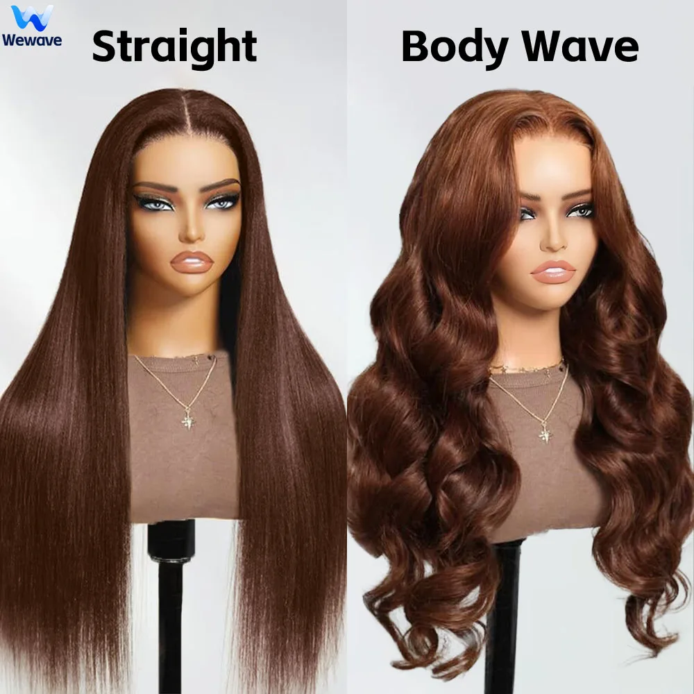 

Wewave Прямые парики из человеческих волос Шоколадно-коричневый парик Объемная волна Парик фронта шнурка 13x6 Детские волосы Отбеленные завязанные бразильские парики из волос
