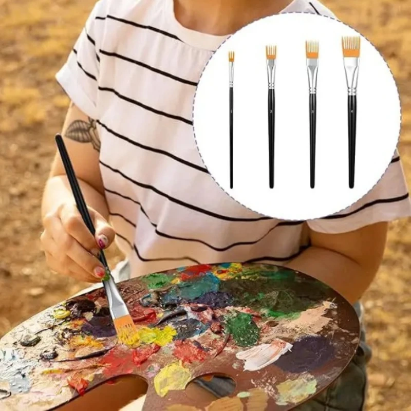 4pcs Serrated Shape Paintbrush Set for Watercolor Oil Digital Painting - Landscape Leaf Art Brushes for Artists & Students