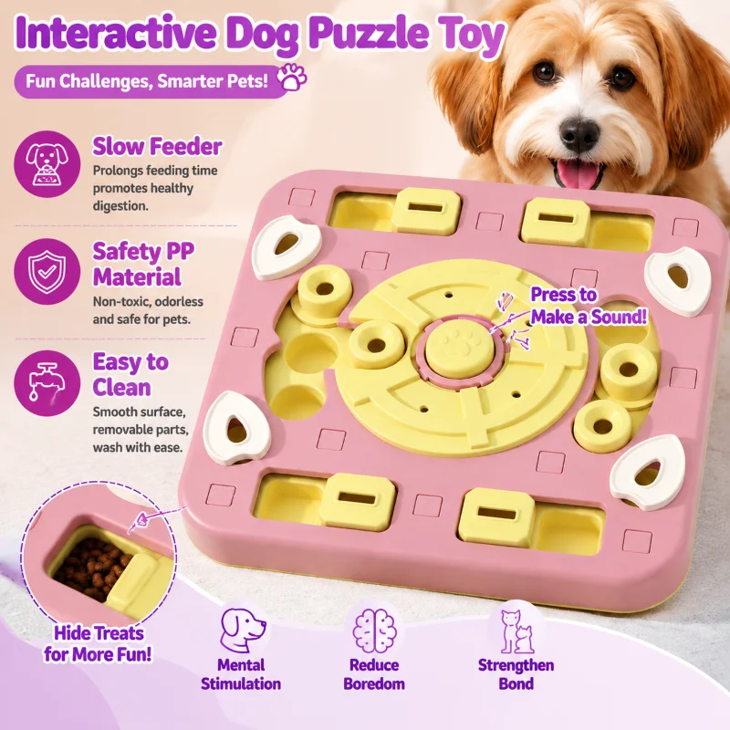 Dog Treat Dispenser Puzzle Toy Interactive Slow Feeder Bowl Mental Stimulation Dog Enrichment Toy for Boredom Anxiety Relief