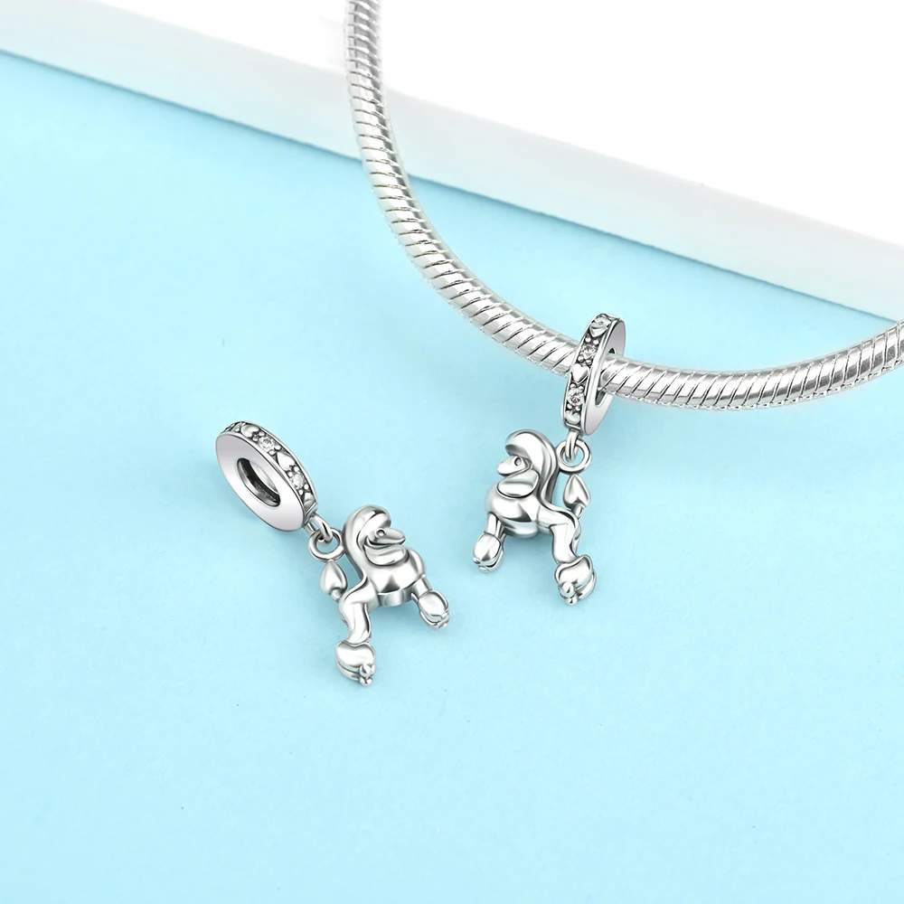 Charming 925 Sterling Silver Cute Poodle Charm Fit DIY Bracelet Necklace Women\'s Pet Party Exquisite Jewelry Accessories