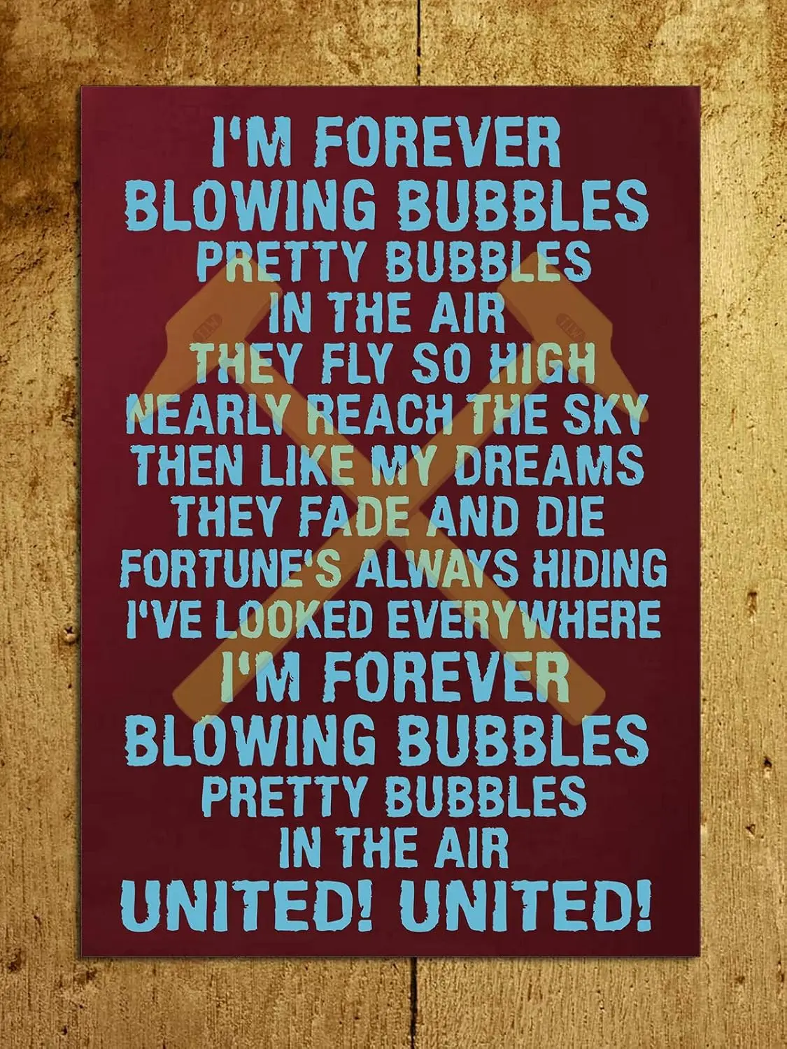Placa de Metal Vintage 'I'm Forever Blowing Bubbles' - Canção do Futebol West Ham - Decoração de Parede para Geladeira