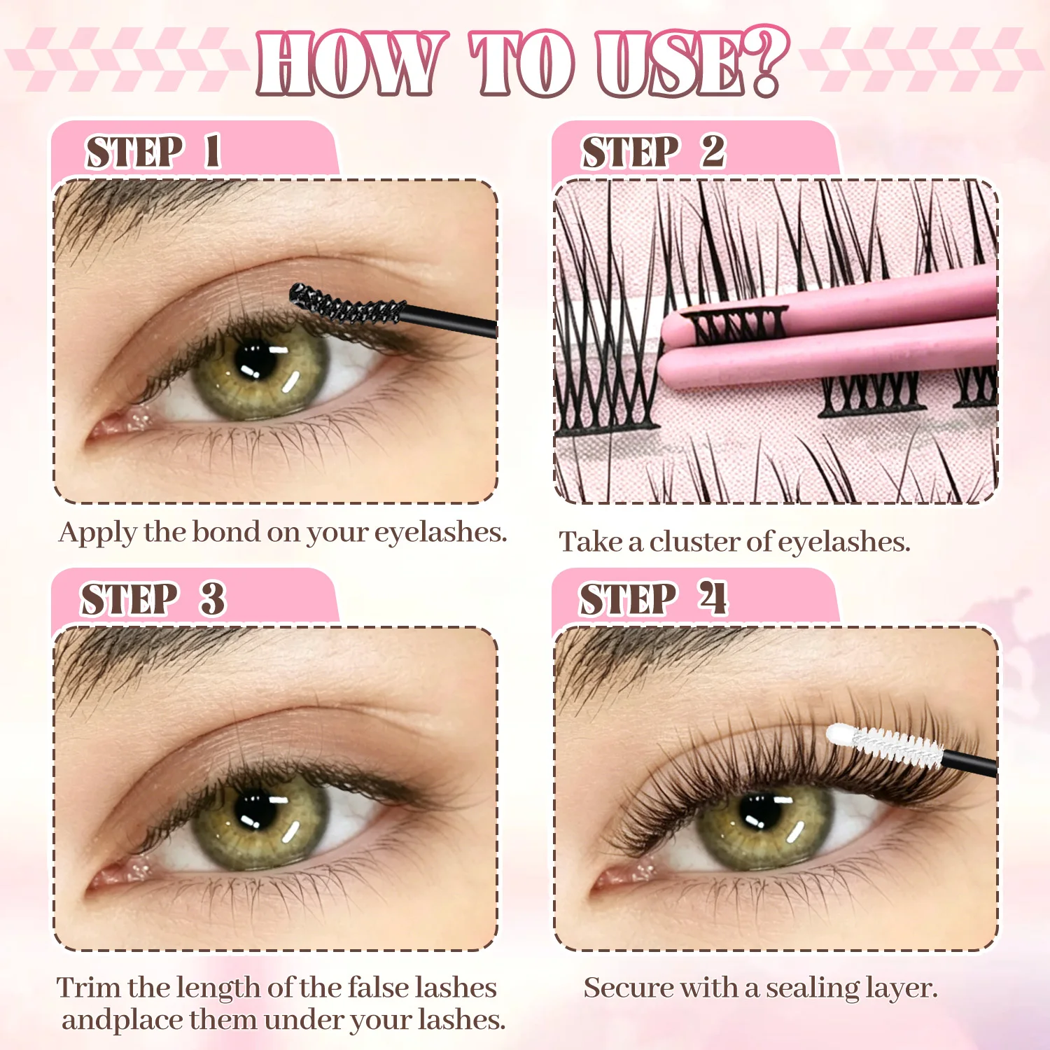 EIMNY Fischschwanz-Wimpern in verschiedenen Größen, 8–16 mm breiter Stiel, segmentierte Wimpern im natürlichen Stil für den Alltag und Partys – Detail 6
