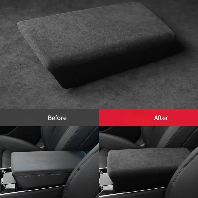 Alcantara Suede for Tesla Model 3 Y Armrest Box Panel Cover Central Control Panel Cup Holder Decorative Stickers Car Accessories