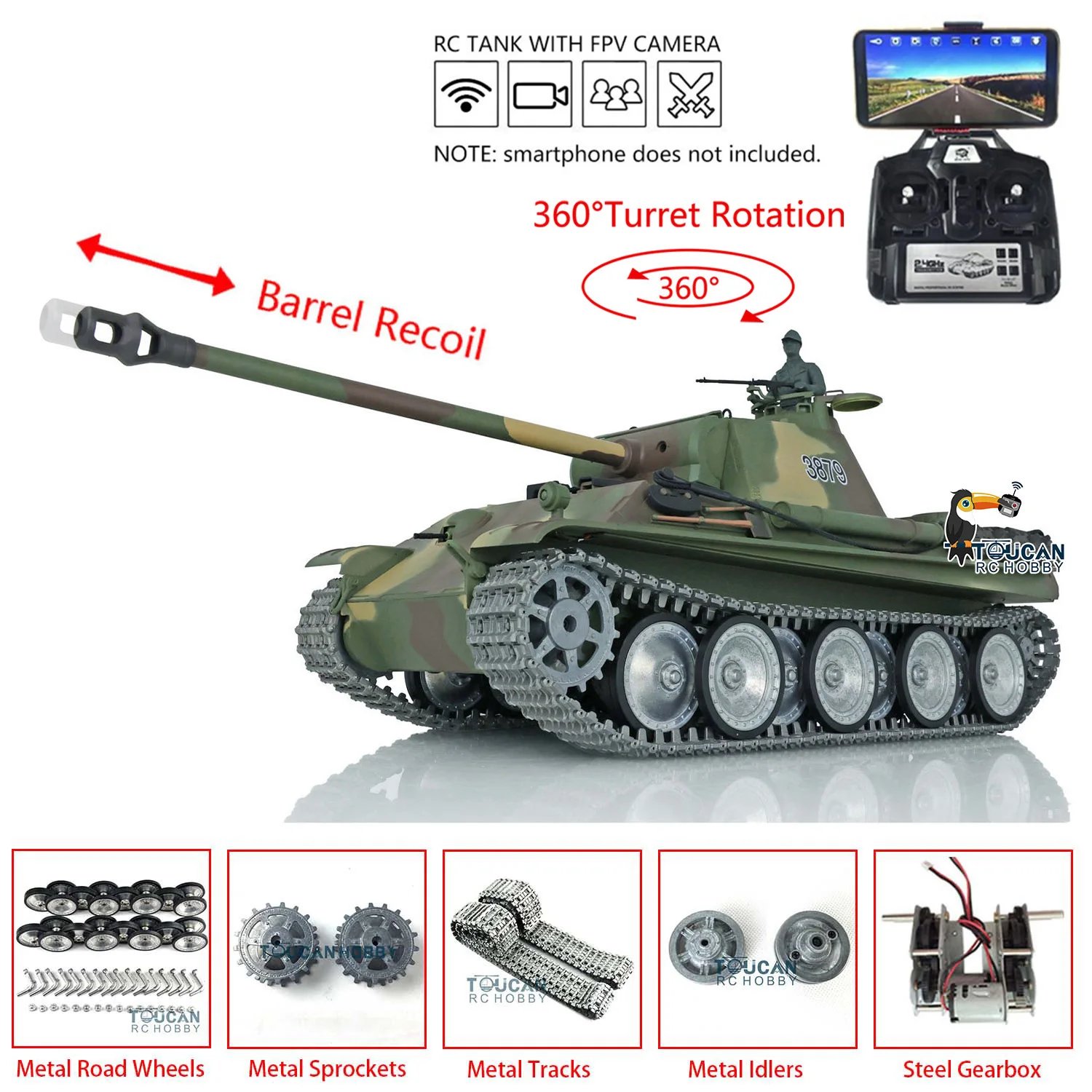 

Heng Long 1/16 7.0 FPV Customized Panther G RTR RC Tank 3879 Metal Tracks Wheels Cars Radio Control Panzer TH17492