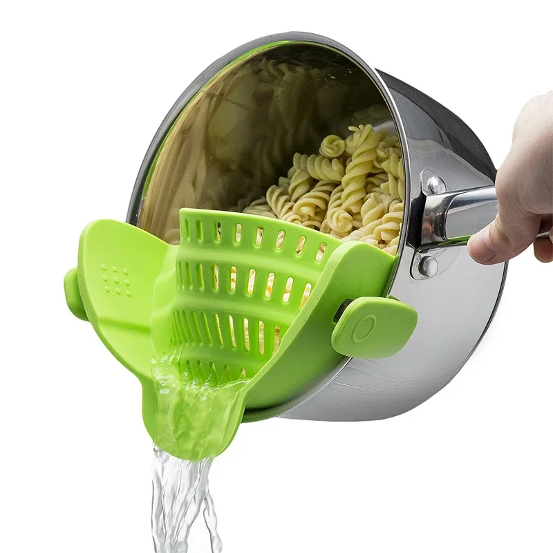 

Wide Mouth Silicone Draining Stop Pot Side Silicone Drainer Draining Basket Fruit And Noodle Strainer Leak-proof Kitchen Supplie