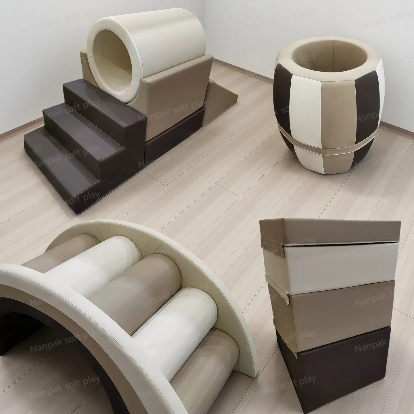 

Прочный домашний/наружный белый, бежевый, коричневый детский тренажерный зал, мягкий игровой набор, сенсорное скалолазание, оборудование для ползания для вечеринок, детская площадка