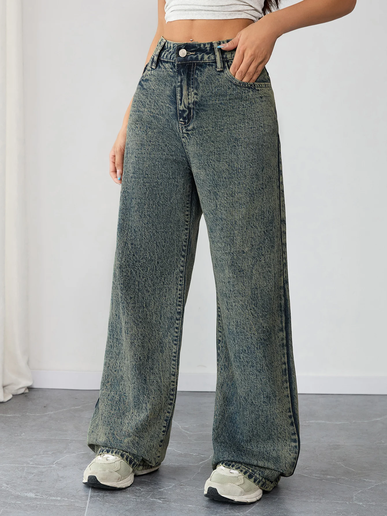 Curvy Dames Denim Broek Wijde Pijpen Stretch Jeans Casual Alledaagse Kleding