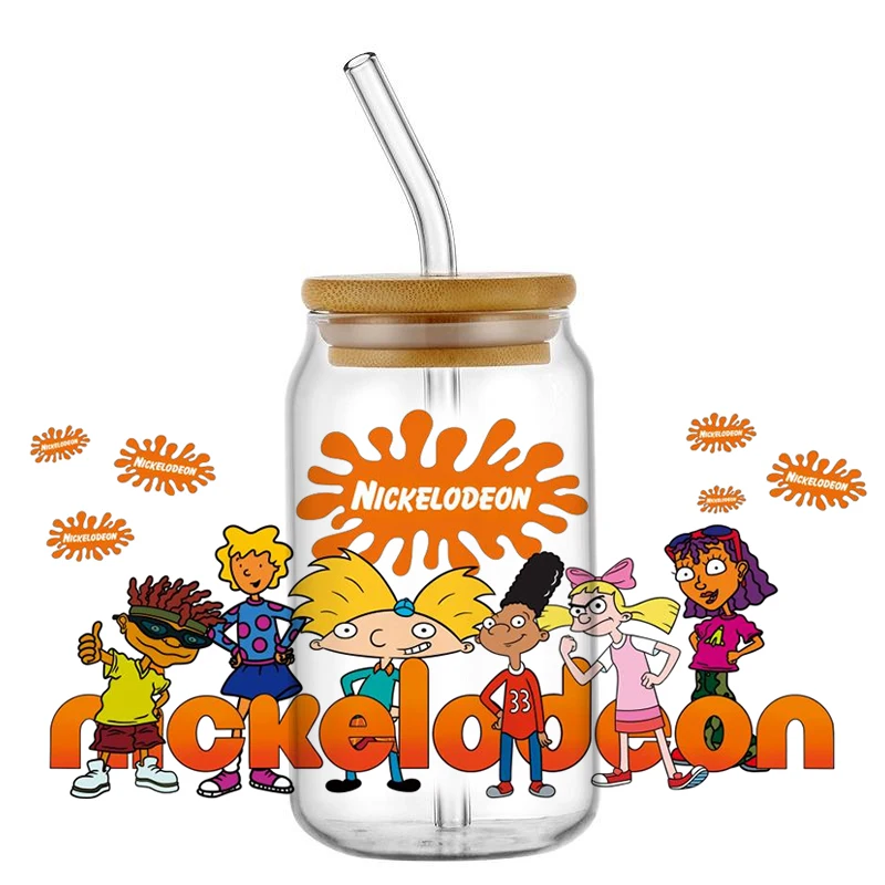 popular Retro Cartoon UV DTF Wraps, Nostalgic TV Show Stickers for 16oz Glass Cans, Waterproof DIY Transfer Decals sticker
