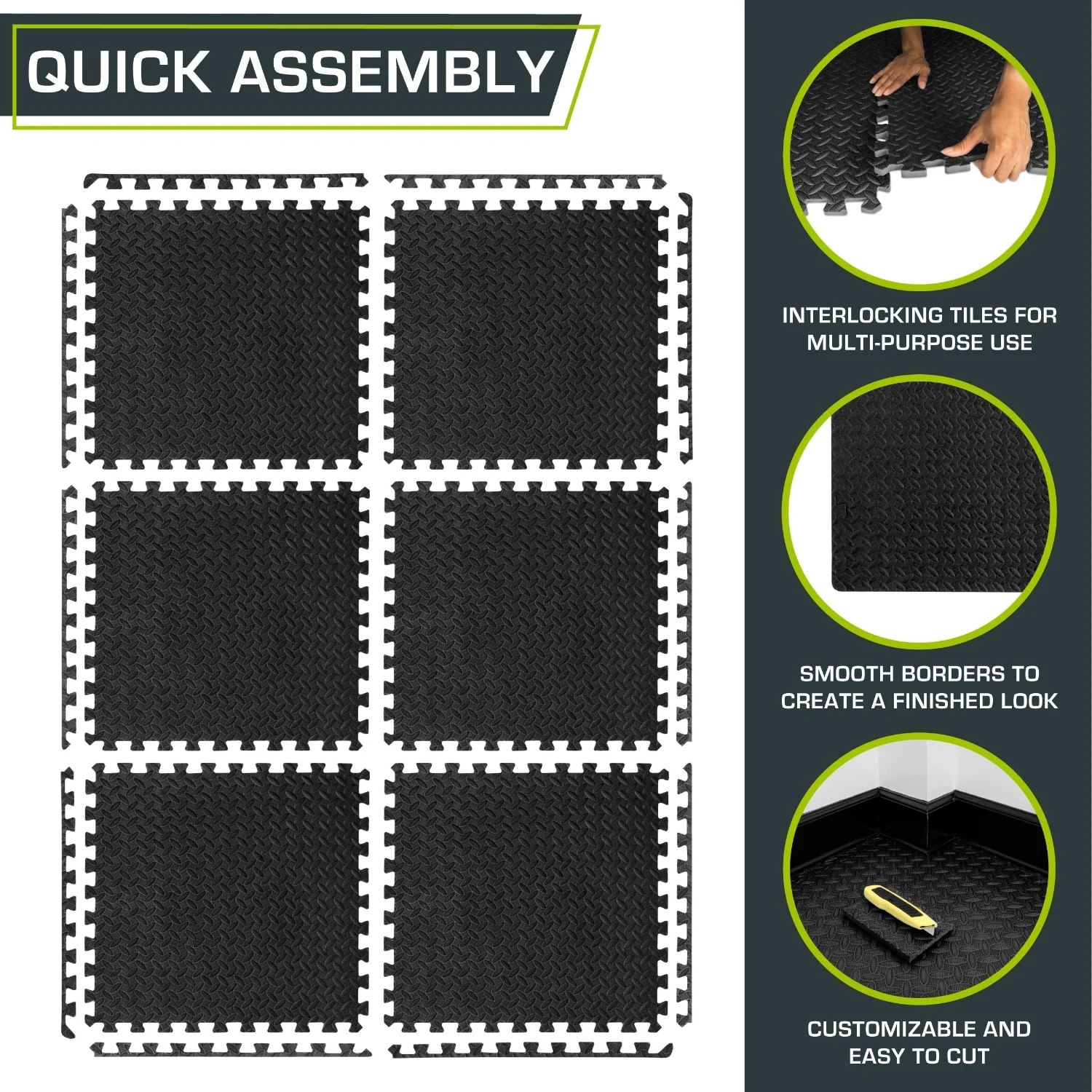 Premium Interlocking Foam Floor Mats - Gym & Exercise Slip-Resistant, High-Density, Durable, Absorbent Easy Install Multip