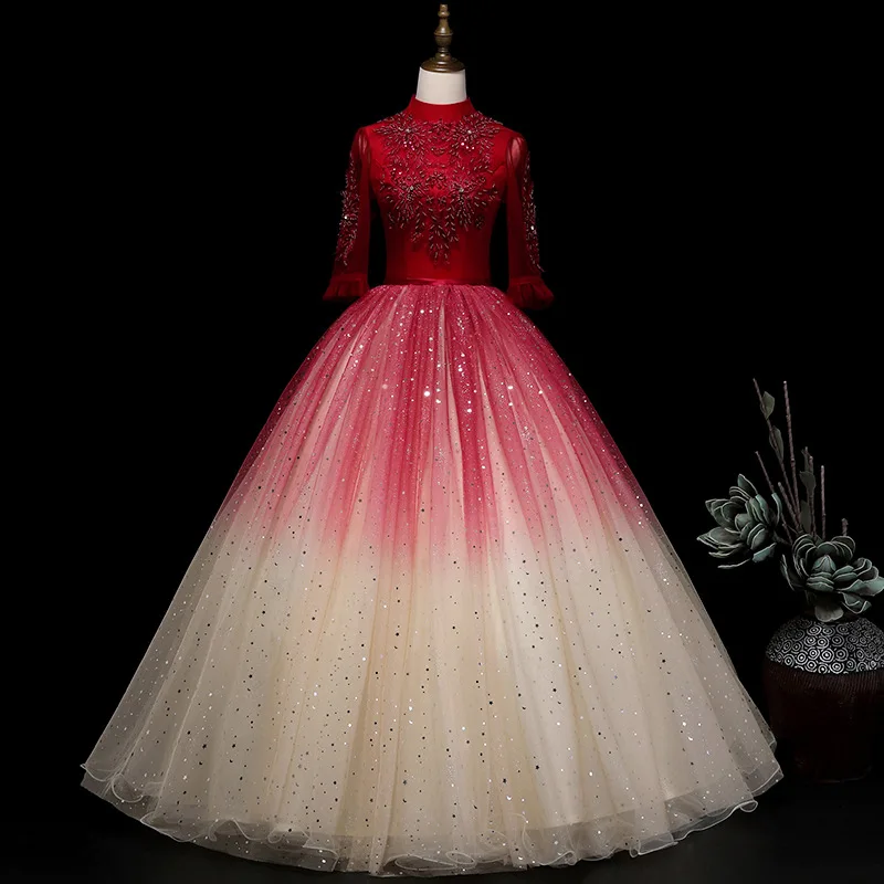 Palace Gradient Temperament Wedding Dress Bride's Dream Princess Performance Banquet Starry Sky Fluffy Skirt Customized