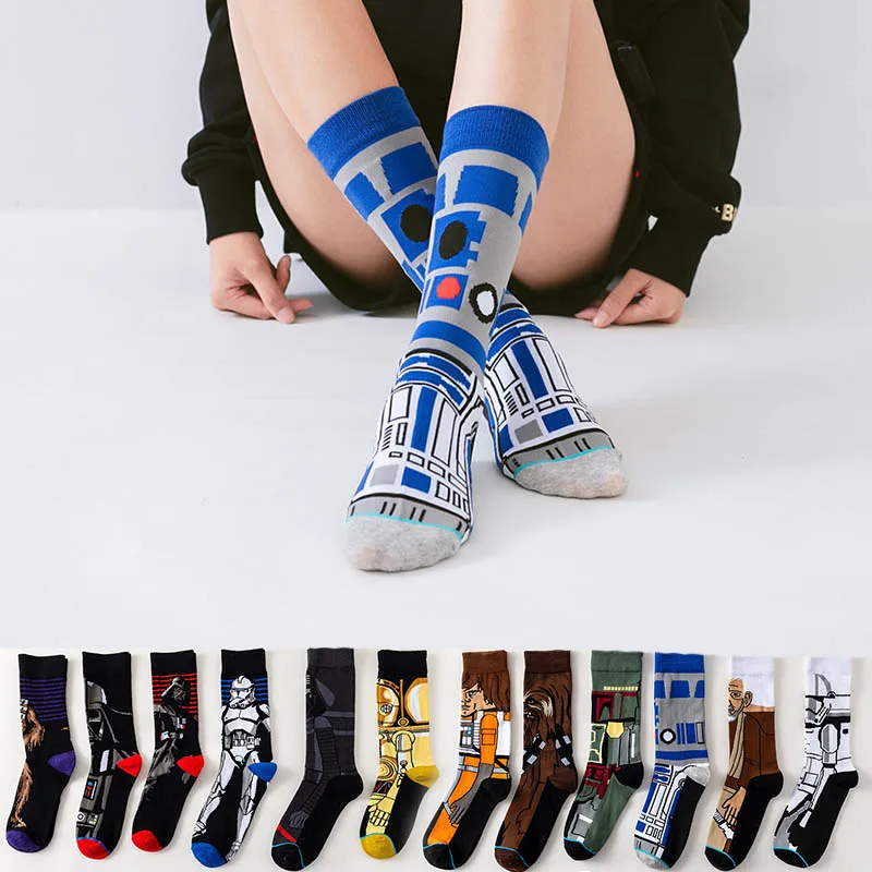 Autumn Winter 1 Pair Movie Men Socks Master Yoda R2-D2 Long Cosplay Sock Wookiee Jedi Knight Novelty Women Socks 37-45