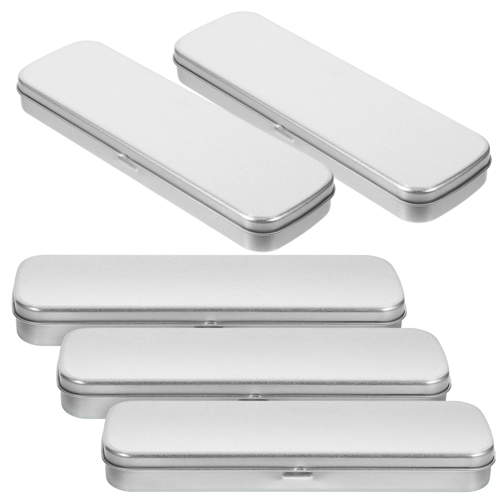 5Pcs Pencil Box Iron Tinplate Rectangular Metal Case Single-Layer School Pen Holder Stationery Silver Metal Pen Case