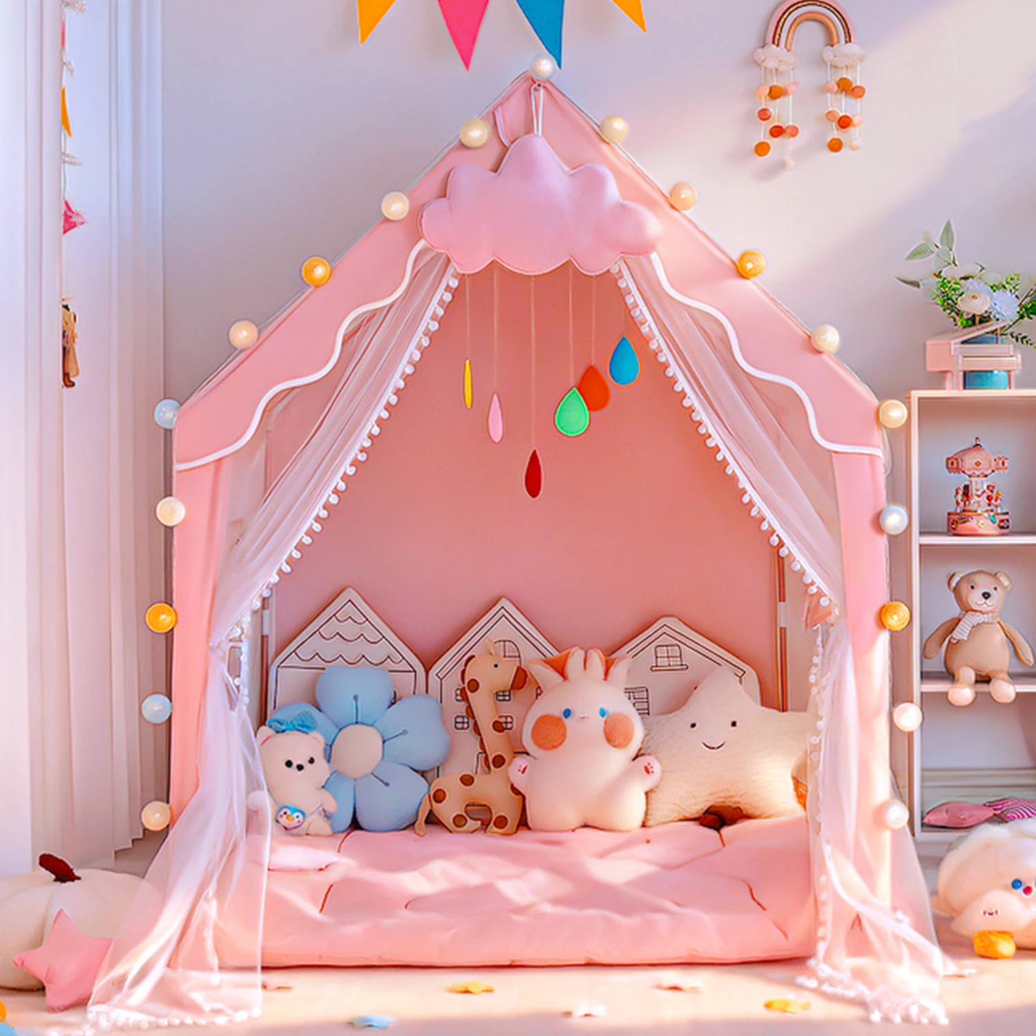 Maison de jeu château de princesse, tente de jeu pour enfants, maison pour filles avec lucarne, cadeau parfait pour les enfants, disponible pour l'intérieur et l'extérieur