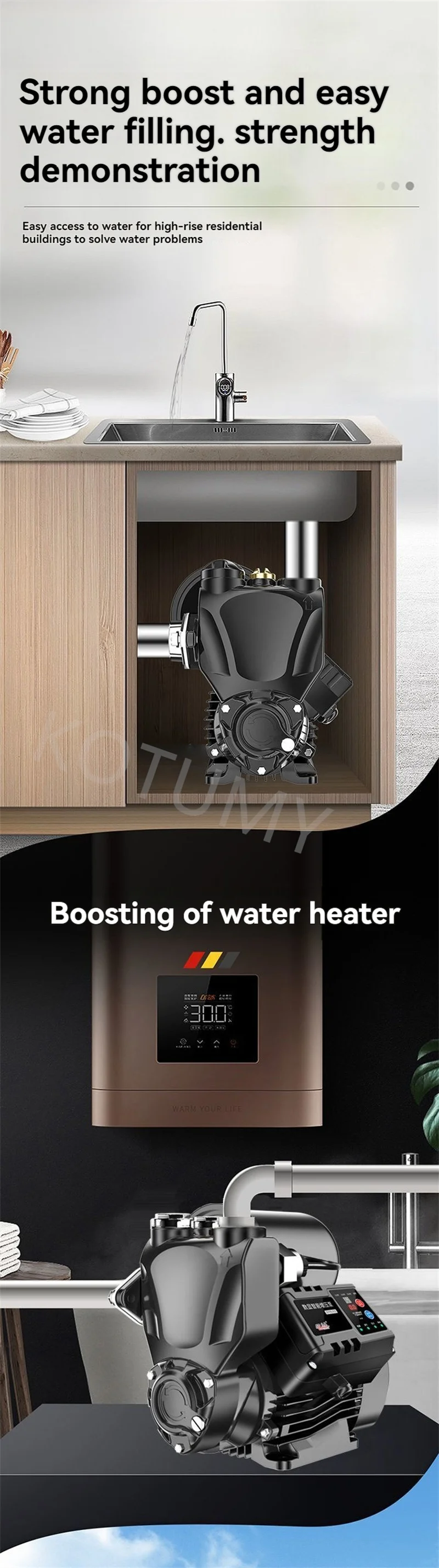 Vollautomatische Wasserdruckerhöhungspumpe, geräuschlose selbstansaugende Pumpe, Warmwasserbereiter-Druckerhöhungspumpe – Detail 1