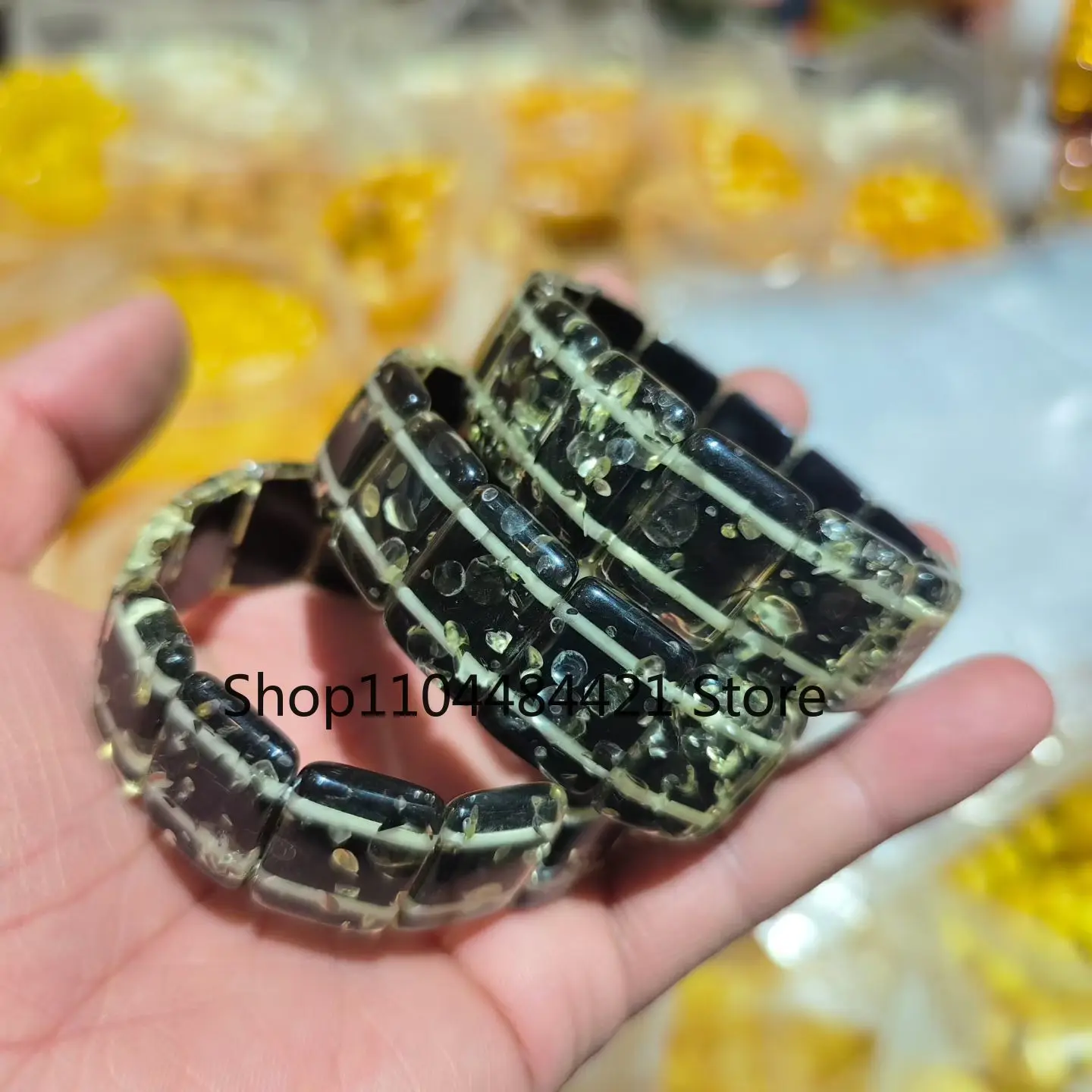 Amber Beeswax Couple Bracelets Multi-treasure Hand Row Black Gold Flower Amber Beeswax Blood Amber Bracelet Men and Women