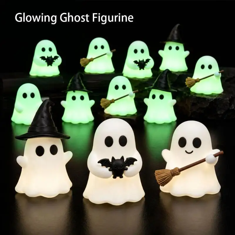 Halloween Luminous Mini Ghost Statue Soft Glow In Dark Ornament Cute Spooky Table Decor For Baking Topper Handcraft Holiday-New