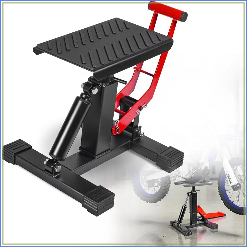 

Motorcycle Lift Stand 1000LBS, Adjustable Hydraulic Dirt Bike Jack, Stable Wide Base with Non-Slip Platform for Garage & Workshop