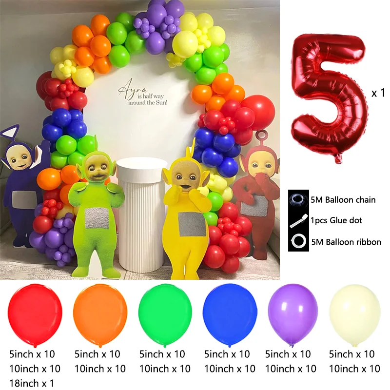 Teletubbies Themed Balloon Arch Chain Foil Mylar Tinky Winky Dipsy Laa-Laa Po with Latex for Toddler Birthday Photo Booth view 6