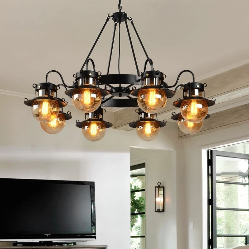 American Retro Pendant Light Creative Restaurant Dining Room Iron Industrial Glass Lighting Home Changeable