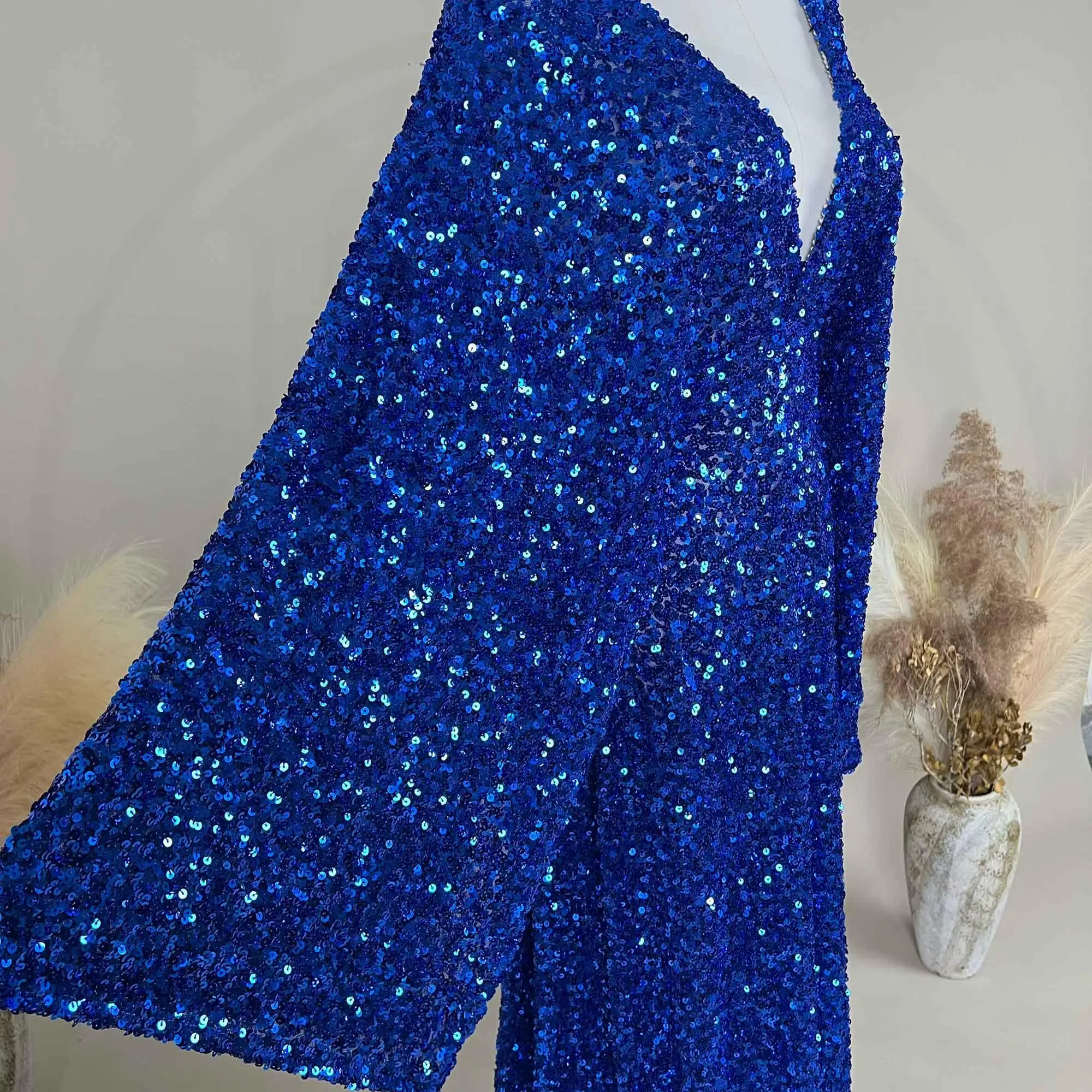Don&Judy Abend-Partykleid mit Pailletten, V-Ausschnitt, sexy Langarm-Seitenschlitzkleid für formelle Partys – Detail 14