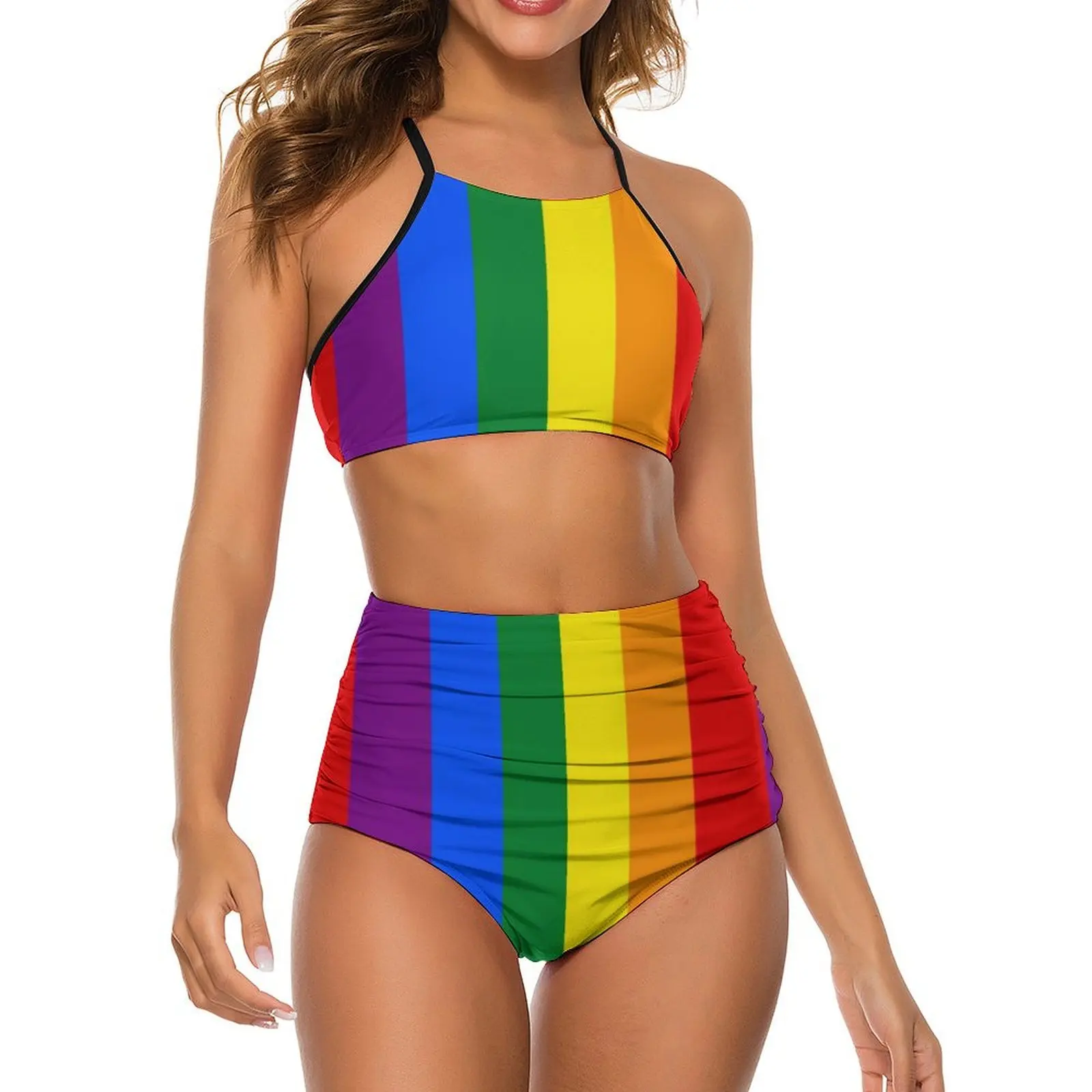 

Sexy LGBT Rainbow Bikini Set Gay Pride Flag Print Trend Bikini Swimsuit High Waist Swimwear Pool Plus Size Bathing Suit