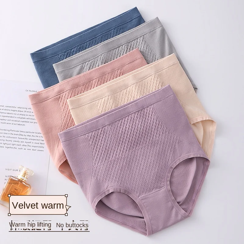 Ropa interior térmica gruesa de cintura alta para mujer, bragas planas para el vientre, calzoncillos cálidos sin costuras, ropa térmica para la fiebre, Invierno