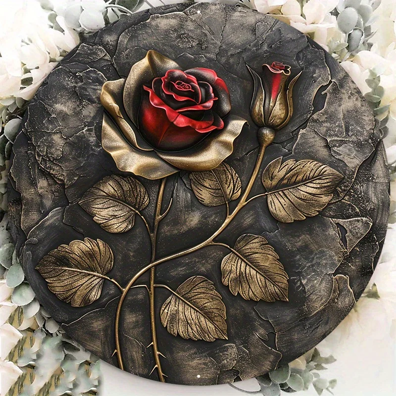 

Aluminum Carved Wall Plaque, Circular Mark, Suitable for Living Room, Wall, Home Decoration, Gold, Black, Red, Rose