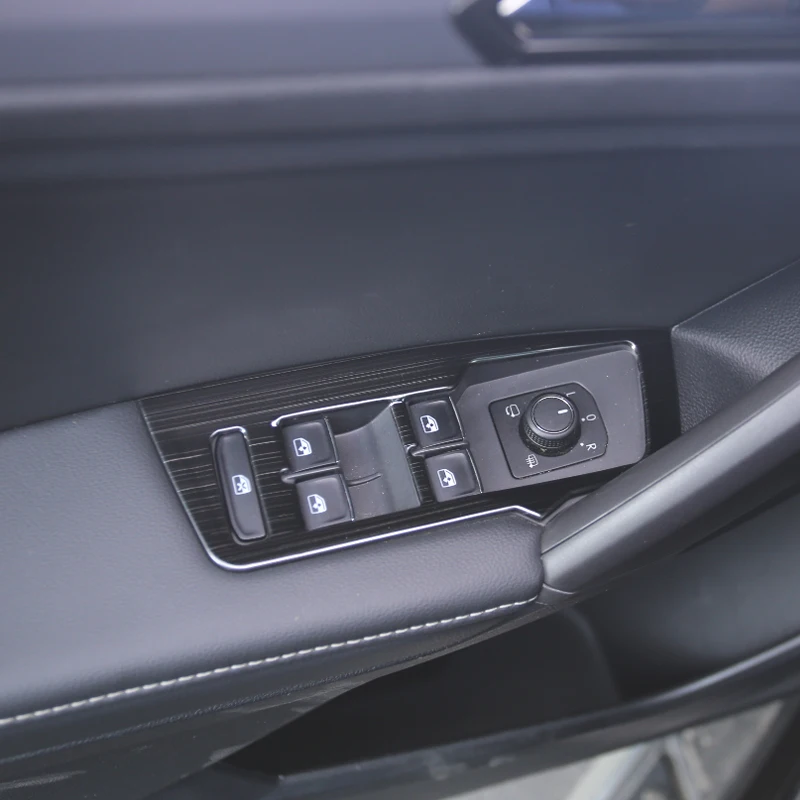 4pcsset Interior Door Armrest Trim Window Lifter Button Switch Cover For Volkswagen VW Tiguan L 2017-2020  stainless Accessories