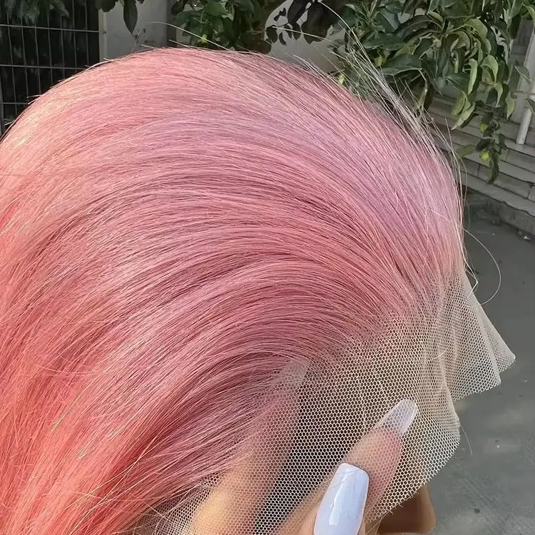 Light Pink Colored 13x4 HD Synthetic Lace Front Wig Glueless Wear To Go Synthetic And Blend Lace Wig Preplucked Natural Looking