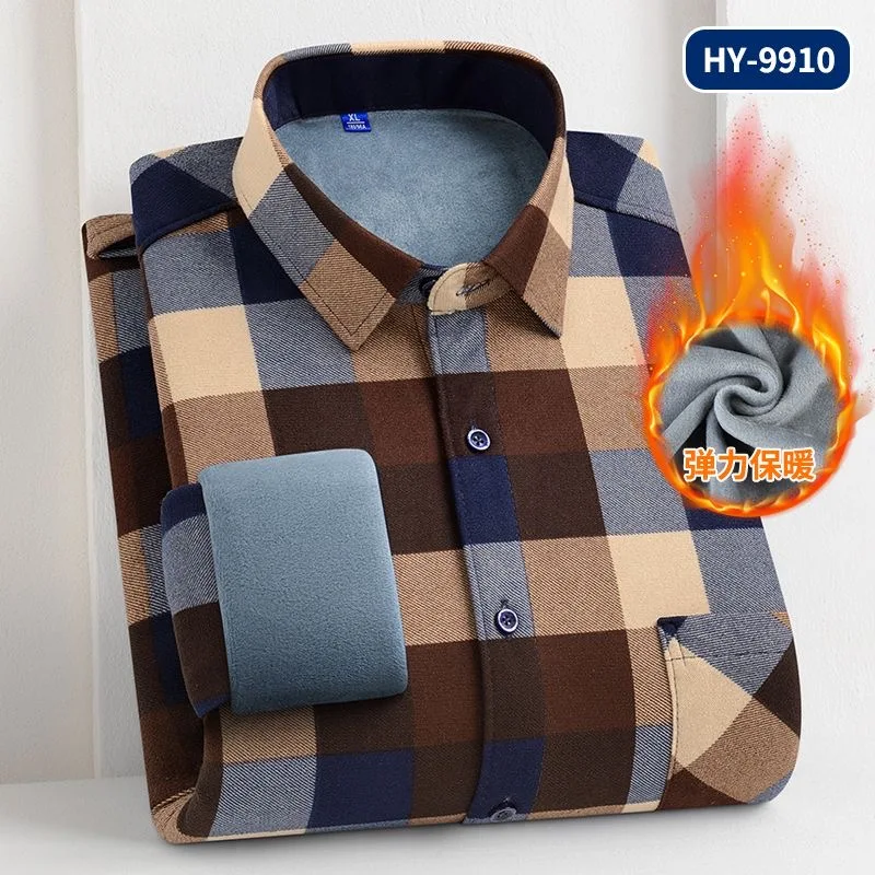 2024 Autumn and Winter New Fashion Trend Thickened Warm Plaid Shirt Men's Casual Loose Comfortable Windproof Large Size Shirt