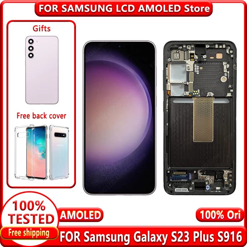 Orig Super AMOLED S23Plus LCD For Samsung Galaxy S23 Plus Display Touch Screen Digitizer S23+ 5G S916B S916U With Frame