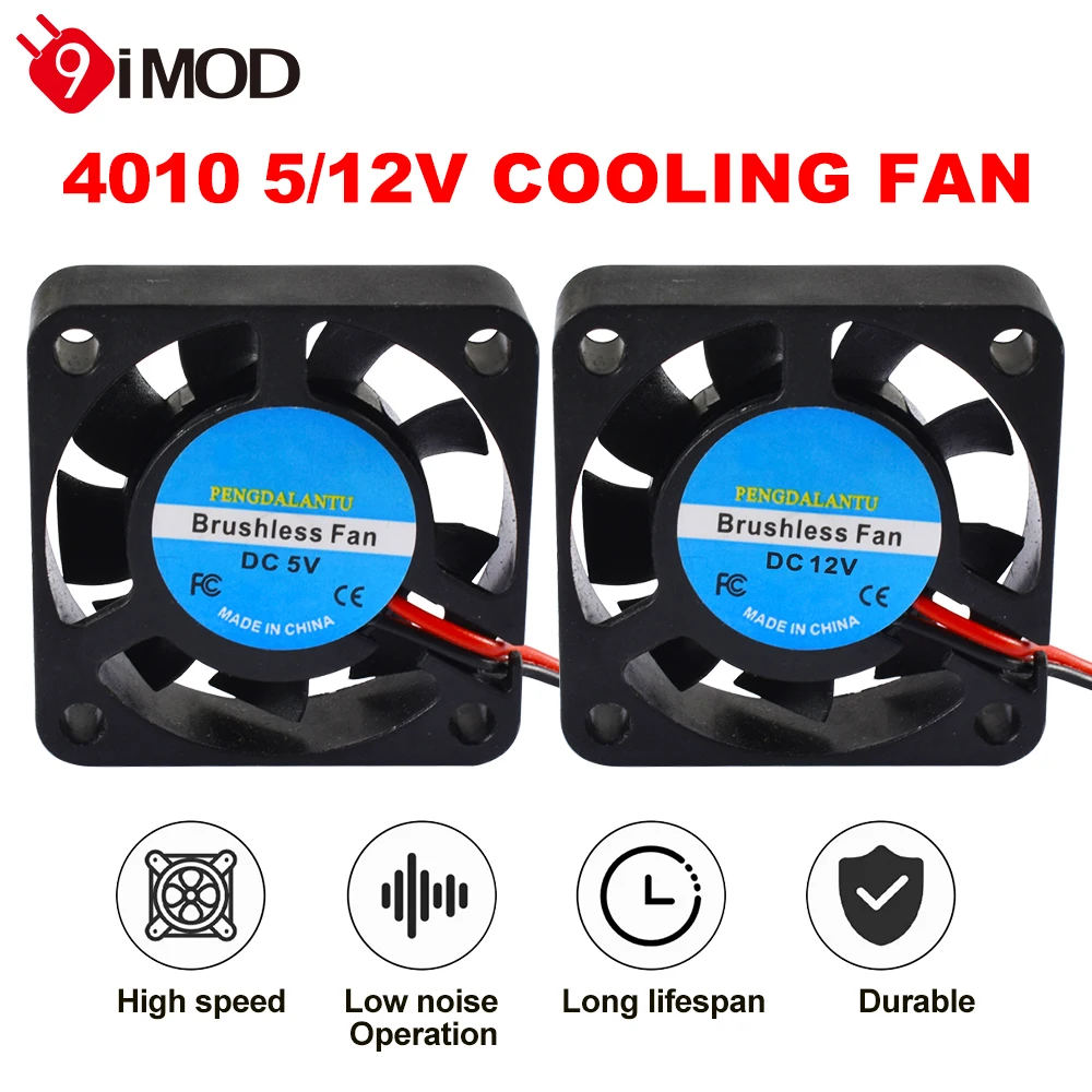 9IMOD RC Cooling Fan 4010 DC 5V/12V 3D Printer Fan 40x40mm Makerbot Accessories 2.5M/S Small Cooling Fan Compatible Raspberry Pi