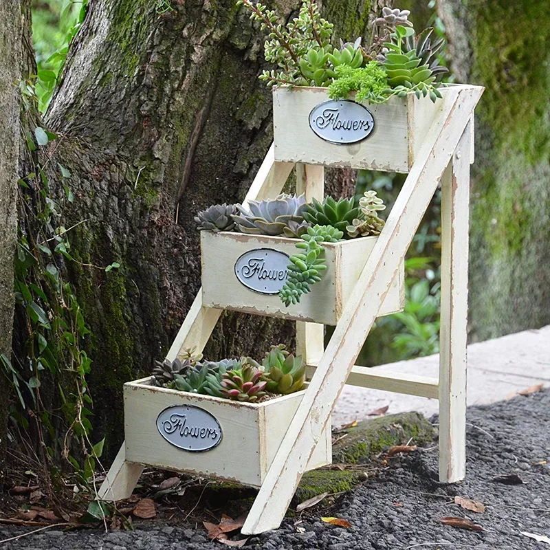 Succulent Basin for Mini Flower Rack, Solid Wood, Old Plant Shelves, Multi-layer Staircase, Indoor Gardening